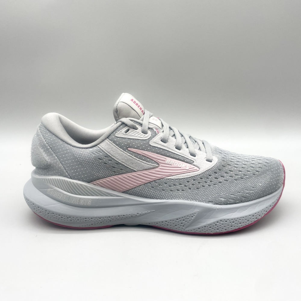 Brooks Womens 7.5B Adrenaline GTS 24 Running Shoes Grey Pink Gym Trainer Comfort